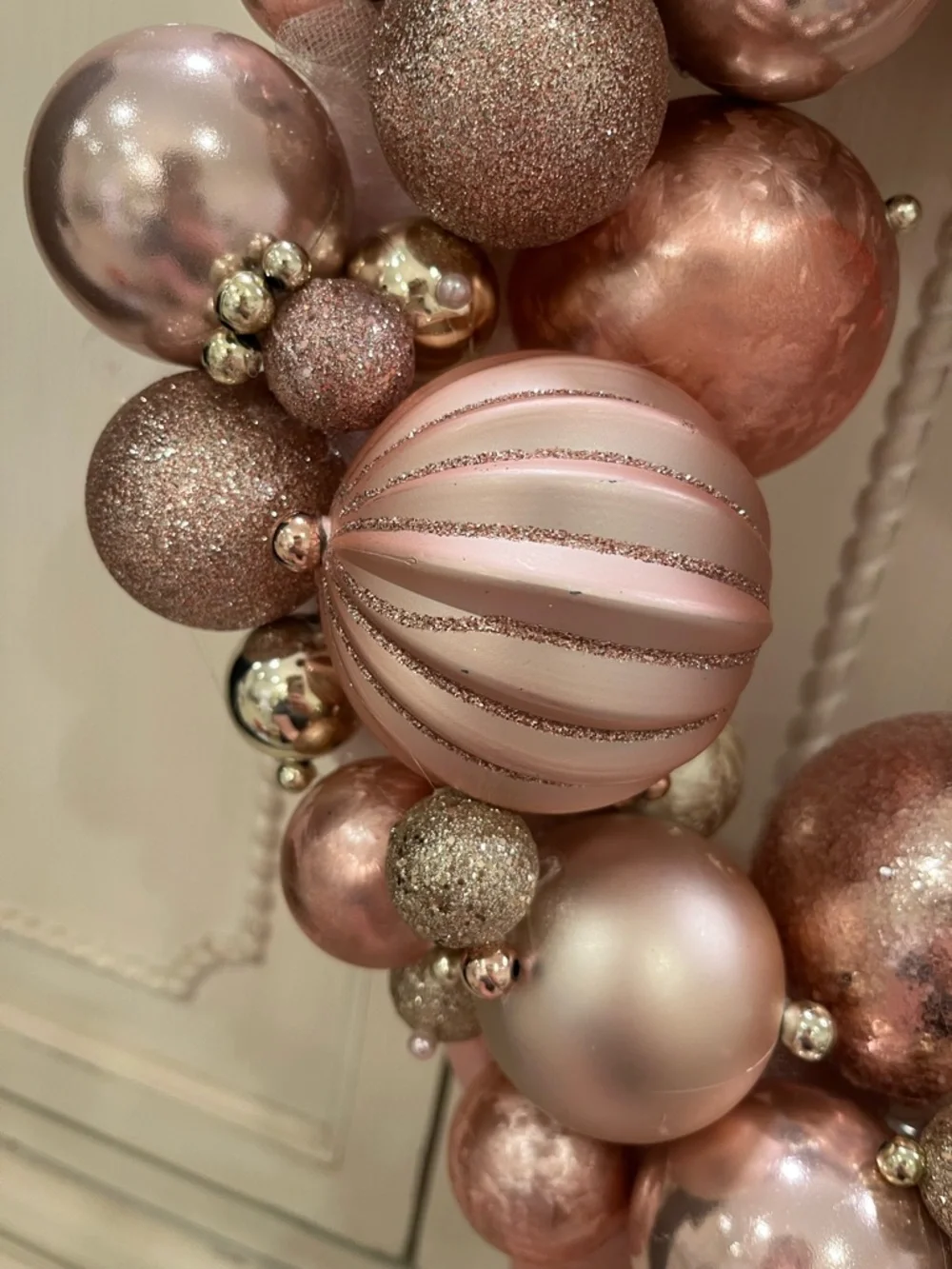 Holiday Pink and Rose Gold Ornament Wreath